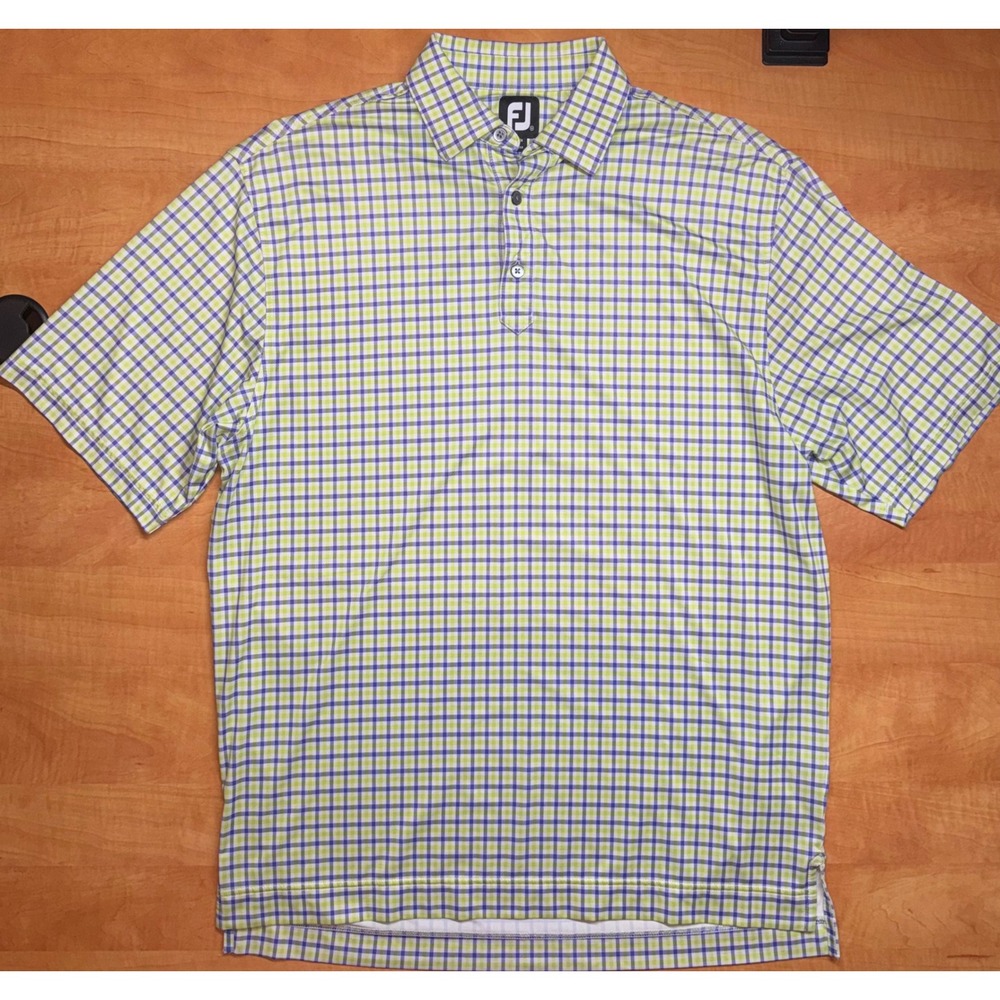 FootJoy Mens ProDry Golf Polo Shirt Medium Plaid Green Purple Walnut Creek Logo
